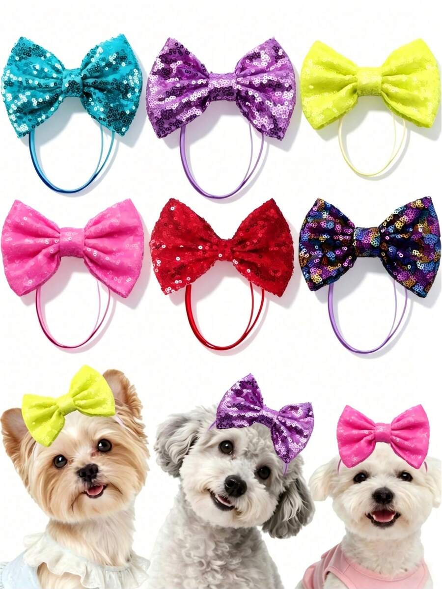 1 pièce Bandeau à nœud mignon pour animal de compagnie, assorti pour chiot heureux, vêtements pour chien, accessoires de photo et de costume adorables et amusants pour chien/chat, coiffe décorative douce et respectueuse de la peau pour la photographie d'animaux de compagnie et les fêtes, pleine d'ambiance de Noël/anniversaire/Saint-Valentin/rendez-vous - Multicolore - Voir 1
