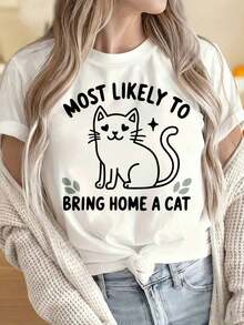 Camisetas de verano para mujeres y hombres con cuello redondo y mangas cortas. Es muy probable que alguien compre una camiseta con diseño de gato para los amantes de los felinos. Camiseta con gráfico de gatito lindo, top casual de moda para mujer. Los estampados divertidos son adecuados para fiestas de Navidad, actividades deportivas, fiestas de vacaciones, salidas, deportes y otros regalos navideños (220g). Camiseta de manga corta para mujer, estilo básico que combina con todo, para uso interior y exterior. - Negro - Ver 5