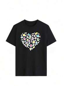 Round Neck, Short Sleeve T-Shirt From Fashionable Clothing, Made In Mexico, For The Spring-Summer 2026 Season. With A Cartoon Print, It Is A Couple's Model, Suitable To Wear Both Inside And Outside, Ideal For Office And Casual Style, Designed For Men And Women, In Individual Unit. - 黑色 - 查看 2
