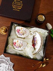 WGROOM 1 set (1 tasse et soucoupe, 2 tasses et soucoupes, 2 cuillères, 1 dessous-de-plat, 1 passoire à thé dans une boîte cadeau) Service de tasses à café et soucoupes en céramique, convient pour la maison, la cuisine, le restaurant, le salon. Tasse à café latte de style américain, tasse à eau, tasse à thé, mug, utilisable pour l'extérieur, les mariages, les fêtes, les cadeaux, les anniversaires - Multicolore - Voir 8