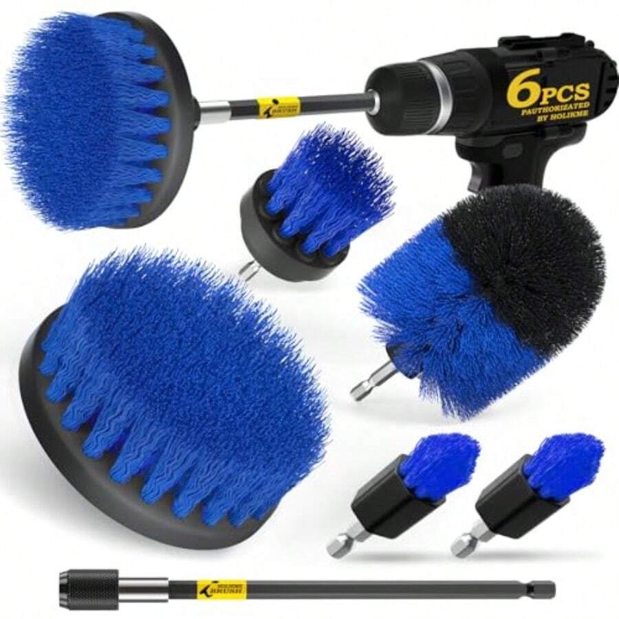 6Pack Drill Brush Power Scrubber Cleaning Brush Extended Long Attachment Set All Purpose Drill Scrub Brushes Kit For Grout, Floor, Tub, Shower, Tile, Bathroom Scrub Brush Blue - Blue - 查看 1