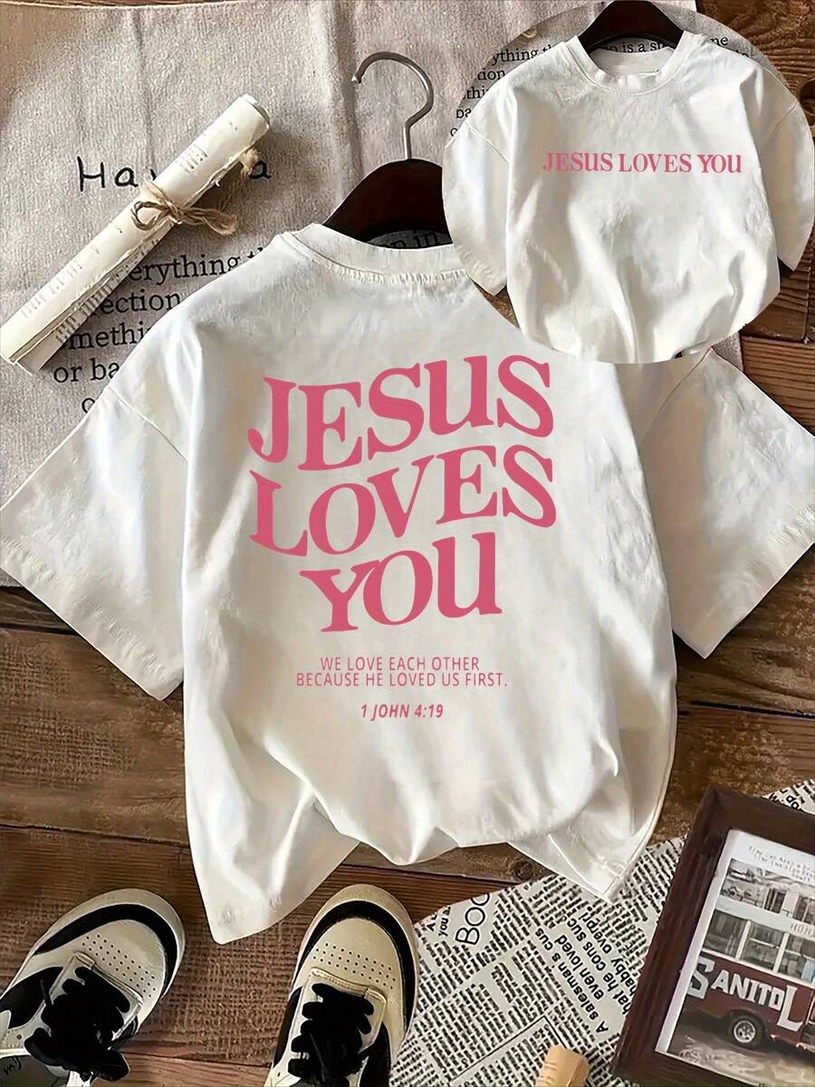 Women's 100% Cotton T-Shirts 2026 Letter Print T-Shirt, Short Sleeve, Round Neck, Casual Top, Korean Style Women's Clothing - White - View 1