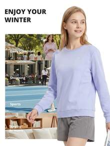 CAMEL CROWN Sweatshirt Lengan Panjang Kerah Bulat Longgar untuk Wanita, Cocok untuk Musim Semi dan Gugur, Serbaguna, Atasan Kasual untuk Aktivitas Luar Ruangan - Fajar Ungu - View 3
