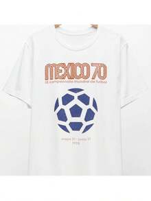 Retro White Short-Sleeved T-Shirt 'MEXICO 70' - Football Shirt With Football Graphic In Blue And White, Spanish Text 'IX World Football Championship' And Dates 'May 31 - June 21, 1970' - Ideal For Football Fans And Lovers Of Sports History. - 黑色 - 查看 6