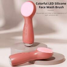 Facial Cleansing Brush Electric, Silicone Heated Face Scrubber With 7 LED Lights, Rechargeable Vibration Exfoliating Cleanser For Deep Cleaning And Gentle Massage, Skin Care Tool, Ideal Gift - Màu nâu - Xem 8