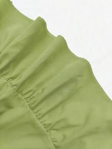 Vestido casual de mujer de unicolor con volantes en el bajo, para verano - Verde Oliva - Ver 6