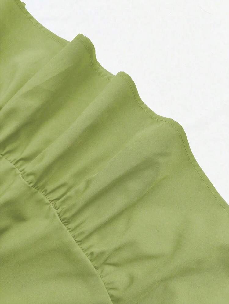 Vestido de punto con diseño de rayas y empalme para mujer, versátil y elegante para uso diario - Verde Oliva - Añade 6