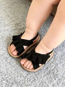 Giày sandal mùa hè cho bé gái, đế mềm, thích hợp cho trẻ sơ sinh và trẻ mới biết đi, giày tập đi, giày váy cho bé tập đi trong nôi. - màu đen - Xem 4