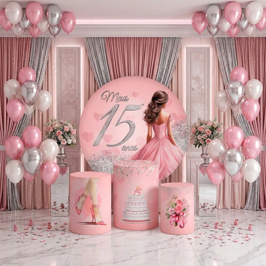Round Party Panel Kit And Cylinder Trio 15th Birthday Party Theme 3 - Multicolor - View 1