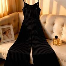 CURVE Plus Size Women's Fashionable Solid Color Pleated Jumpsuit - Negro - Ver 3