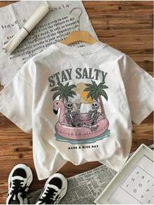 T-Shirt With Skull Holiday Pattern, Skin-Friendly Soft, Machine Washable, 100% Casual Fit, Spring And Summer Fashion Top, Ideal For Trips And Home. - White - View 8