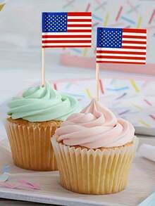 100pcs/Set American Flag 4th Of July Independence Day Thanksgiving Day Cupcake Toppers Picks For Party Decorations Supplies, Toothpicks Flags, Holiday Party Cake Decoration Flags, Hamburger Decoration Supplies, Cupcake Decoration,Independence Day Decoration Supplies - View 7