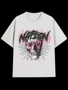 Camiseta de Algodón para Hombre Inspirada en Y2K para el Día de San Valentín - Suave y Cómoda, Ropa Casual Urbana con Gráfico de Corazón Rosa y Calavera, Camiseta de Manga Corta con Cuello Redondo, Perfecta para Fiestas al Aire Libre y Uso Diario, Atuendo para el Día de San Valentín Y2k Camiseta Camisa De - Blanco - Ver 10
