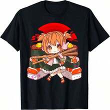 Camiseta Y2k con diseño de chica anime chibi kawaii linda de sushi. - Blanco - Ver 6