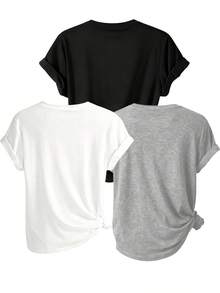 Camiseta Casual con Letras de Nueva York, Conjunto de 1 Pieza, Estilo Holgado de Cuello Redondo y Manga Corta para Mujer, Nueva Colección de Verano - Blanco - Ver 2