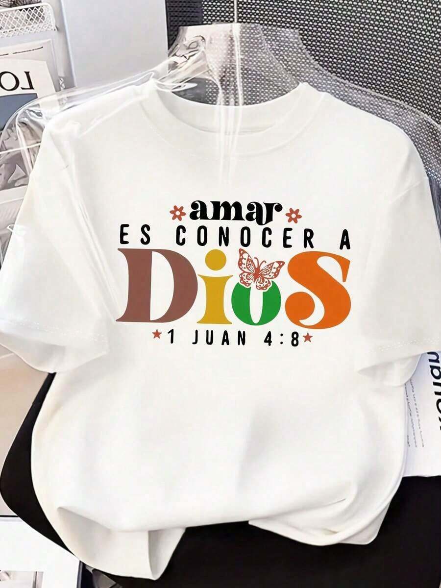 Una camiseta de manga corta para mujer con estilo retro americano, de diseño holgado y estampado (los pantalones son solo sugerencias de estilo). Este artículo sencillo y elegante presenta patrones de texto con temática tropical, siendo un elemento imprescindible para crear un estilo relajado de vacaciones. Es muy adecuado para ocasiones como el Día del Trabajo y el Día de la Independencia de México. La gruesa camiseta multicolor está hecha de 100% algodón con estampados modernos, y es adecuada tanto para hombres como para mujeres. Es un estilo completamente nuevo para primavera/verano/otoño, transpirable y cómodo, sencillo y versátil. - Blanco - Ver 1