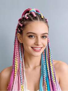 36pcs/6sets Hair Scrunchies, Hair Ties, Braided Hair Bands, Colorful Hair Ropes, Perfect Gift For Activities, Gatherings, Festivals, Travel And Vacation - Multicolor - View 4