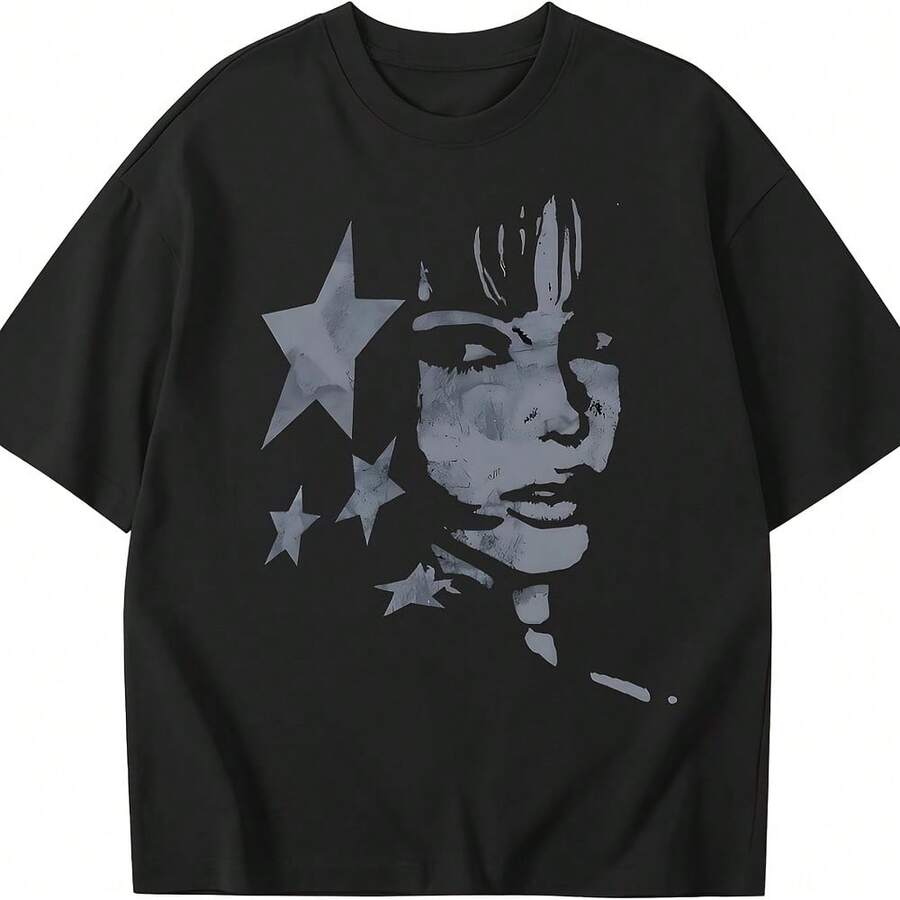 Oversized Graphic Tees For Women Y2k Streetwear Shirt Aesthetic Grunge Vintage Clothes Baggy Character Print Shirts - 粉色 - 查看 1