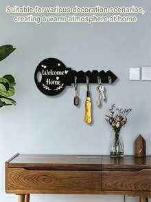 Wall Mount Rack With Shelf & Hooks, Boho Floral Wooden Key Holder Rustic Space-Saving Storage Organizer, Hanging Shelf For Keys Coats Small Sundries, Chic Farmhouse Home Decor Ornament For Hallway Porch Kitchen Office Daily Entrance Storage - View 8