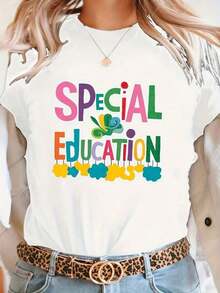 GiftCamiseta de defensor de la educación especial, algodón premium, corte holgado, ajuste cómodo, informal, estampado artísticoSoft - Blanco - Ver 1