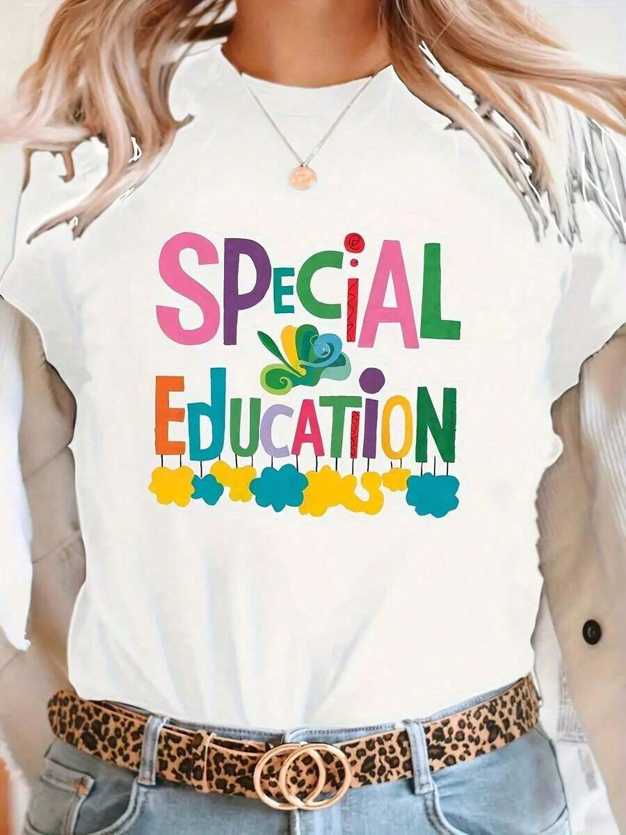 GiftCamiseta de defensor de la educación especial, algodón premium, corte holgado, ajuste cómodo, informal, estampado artísticoSoft - Blanco - Ver 1