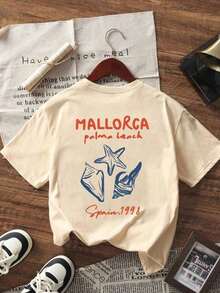 Conjuntos de Vacaciones Tropicales 2026, Nueva Moda Sencilla de Verano, Camiseta Blanca de Manga Corta con Cuello Redondo y Estampado de Ondas de Surf, Top Versátil y a la Moda para Mujer en Rosa, Tops de Verano Holgados y Cómodos, Ropa de Verano - Estilo Urbano Vintage, Camiseta Unisex de Manga Corta de Algodón con Cuello Redondo, blusas para mujer, playeras de mujer, blusas casuales para dama. - Albaricoque 2 - Ver 2