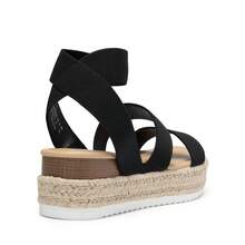 Womens Open Toe Espadrilles Dressy Platform Sandals Slip On Elastic Ankle Strap Wedges Sandals - Black - View 8