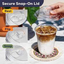 100 vasos de plástico transparente de fondo redondo de 16 onzas con tapas sin popote, vasos desechables de café helado con tapas, vasos sin BPA para llevar para smoothies - 12 onzas - Ver 9