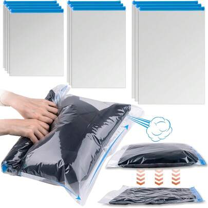 3 Sizes Space Saving Travel Clothes Storage Bags - Compression, No Vacuum Bags