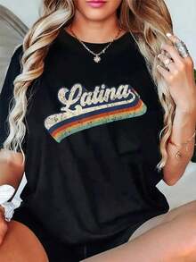 Camiseta de Estilo Urbano Vintage para Mujer, 100% Algodón, Diseño Retro de Mujer Latina Mexicana, Camiseta de Verano Cómoda y Suave con Cuello Redondo para Hombre y Mujer, 100% Algodón Transpirable - Negro - Ver 5