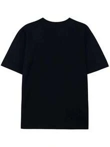Camisetas gráficas Manga Corta para mujer, camiseta negra de 180 g/m² con corazón rojo y estampado "LOVE YOU FOREVER" - Camiseta gráfica romántica de manga corta y cuello redondo para el Día de San Valentín, regalos de Navidad, atuendo casual y para todas las estaciones (sin relleno, corte relajado) estilo vintage. - Negro - Ver 3