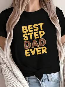 Stepdad T-Shirt - T-Shirt With The Slogan "The Best Adoptive Dad Ever" In White Lettering, Casual Short-Sleeved Gift For Stepdad, Hand Washable, Father's Day Gift, Stepdad Clothing, Y2k T-Shirt. - 黑色 - 查看 10