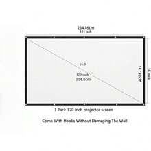VOJCBKRE 120 Inch 16:9 Foldable Anti-Wrinkle Portable Projector Screen, Suitable For Office Home Theater Indoor Outdoor, Supports Double-Sided Projection (With Hooks) - View 3
