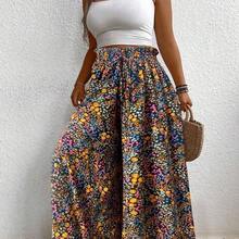 Plus Size Floral Printed Wide Leg Casual Vacation Pants Fall Cloth For Women - Multicolor - Ver 5