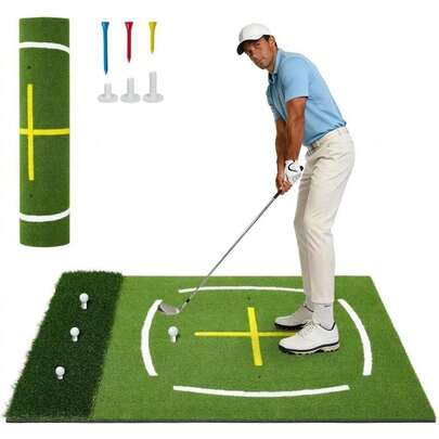 Alfombra de golf profesional 5x4 pies – Doble césped, base extra gruesa PE/EVA, guías de swing y posición, incluye 6 tees, ideal para entrenamiento y práctica en interiores y exteriores