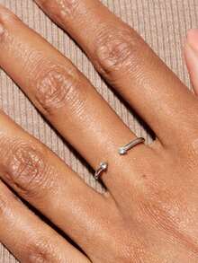 1pc S925 Sterling Silver Minimalist Rhinestone Open Ring, Korean Style Delicate Line Adjustable Joint Ring, Suitable For Women Daily Wear, Versatile Stackable Gift - Diamond - View 9