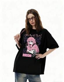 Camiseta de manga corta de "Lonely Rock" para verano, merchandising de anime, edición igual a Bocchi-chan, manga [otaku] de 100% algodón, camiseta "itai" para estudiantes, unisex y apta para todas las estaciones. - Negro - Ver 6