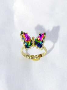 Nuevo anillo abierto de cristal de mariposa - azul real - Ver 7