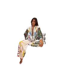 KZKZWK Women's Celestial Sun & Nature Print Kimono Shirt & Wide Leg Pants Two-Piece Set, Sold Out Viral Vacation Co-Ord, Bohemian Open Front Cover Up And Hig - Apricot - View 5