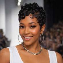 AMECIRE 13x4 HD Lace Front Wig Human Hair Wigs For Women - Short Layered Curly Glueless Wig Deep Wave Pixie Cut Human Hair Wigs For Daily And Party Use Short Wigs Natural Curly - Natural Black - View 8