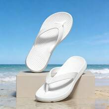 Women's Solid Color Flip Flops, Lightweight Open Toe Casual Flat Sandals, Soft Sole Indoor/Outdoor Slippers, Suitable For Beach And Pool Wear - Off-white - View 2