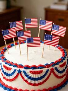 100pcs/Set American Flag 4th Of July Independence Day Thanksgiving Day Cupcake Toppers Picks For Party Decorations Supplies, Toothpicks Flags, Holiday Party Cake Decoration Flags, Hamburger Decoration Supplies, Cupcake Decoration,Independence Day Decoration Supplies - View 2