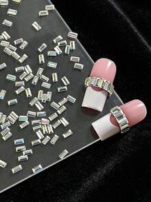 30入 2*4mm 亮銀色長方形鋯石高品質美甲水鑽,5A級迷你平底美甲飾品鑽石,美甲裝飾配件美甲寶石 - 白色 - 查看 3