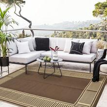 Modern Bordered Outdoor Area Rug UV Resistant Waterproof Pet Friendly Lightweight Reversible Mat For Balcony Garden Picnic RV Trip Beach Vacation Patio Backyard - Peony Brown Coffee - View 4