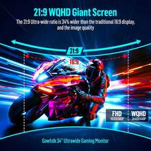 Gawfolk 34 Inch Black Ultra Wide Curved Gaming Monitor, WQHD 165Hz 1500R PC Monitor, 1ms MPRT 128% SRGB Bezel-Less Computer Display, PIP PBP Supported Monitor Gaming Screen, DP Port & Tilt Adjustable, Wall Mountable Design, Applicable For PC Computer, PC Gaming, TV Viewing, Office Work And Multimedia Entertainment, Multiple Sizes Optional - UK Plug(220-240V) - View 4