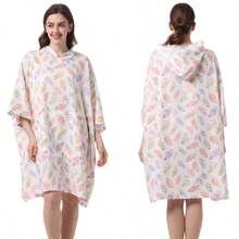 1 pieza Nuevo Modelo de Primavera/Verano Bata Ligera, Poncho con Capucha de Estampado Tropical de Palmas, No Adherente, Diseño Unisex, Adecuado para Aguas Termales, Playa, Vacaciones, Uso Cómodo - Las hojas coloridas se pueden usar como manta. - Ver 4