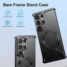 One-Piece Alloy Frameless Cooling Armor-Like Metal Shockproof Phone Case, 360-Degree Rotating Invisible Stand, Metal Frame Design, Bare Phone Feel, Suitable For Both Men And Women, Shockproof Protection, Supports Wireless Charging, Compatible With Samsung 25 S24 Ultra, Available In Black/Rose Gold/Silver. - 銀色 - 查看 4