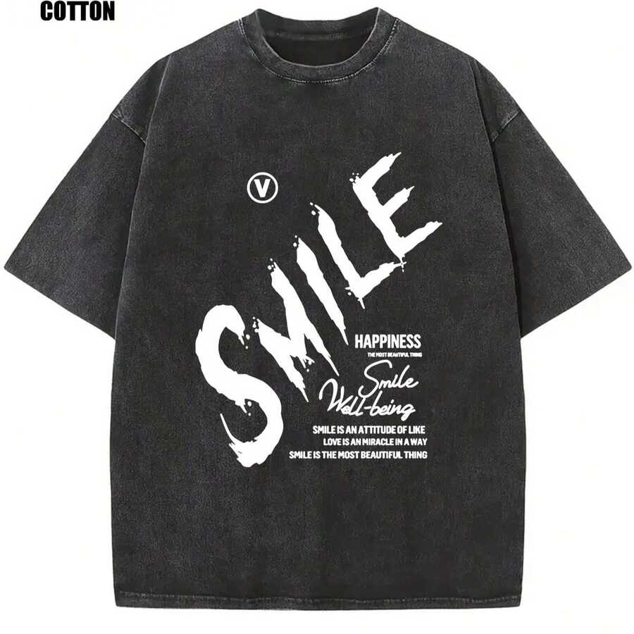 1pc camiseta unisex de corte holgado, cuello redondo y manga corta con efecto desgastado, diseñada por un artista al estilo Y2K, hecha de 1pc00% algodón (220g). Este estilo casual y versátil es perfecto para la moda urbana, el uso diario, campamentos, conciertos y eventos de hip-hop, rock y rap, y presenta un estampado de estrellas. Es una opción ideal. - Negro - Ver 1