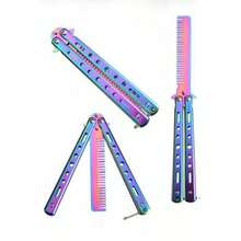 1pc Uncut Stainless Steel Butterfly Training Comb, Foldable Portable Cool Tool For Men, Suitable For Home Use, Street, Christmas, Halloween, Back To School Gift - Multicolor - View 5