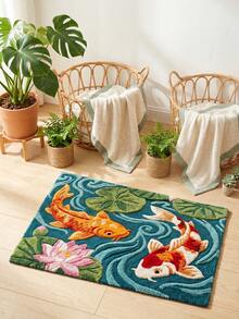 1 pieza Alfombra de pasillo con estampado de estanque de carpa koi, alfombra larga de pasillo, alfombra, alfombra de pasillo, alfombra pequeña, tapete, decoración del hogar, alfombra de área, alfombra de área para sala de estar, decoración del hogar para sala de estar, decoración de habitación, alfombra lavable, regalo de graduación - Multicolor - Ver 5